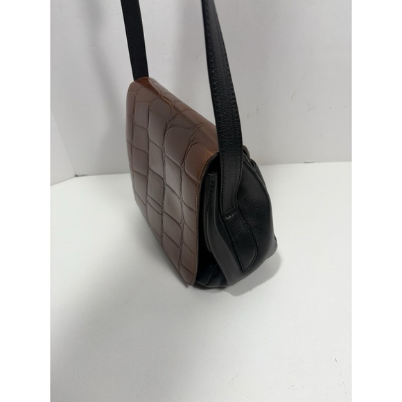 Charter Club Vintage Crossbody Purse Leather Black   Brown Crocodile Emboss Flap - Picture 5 of 12